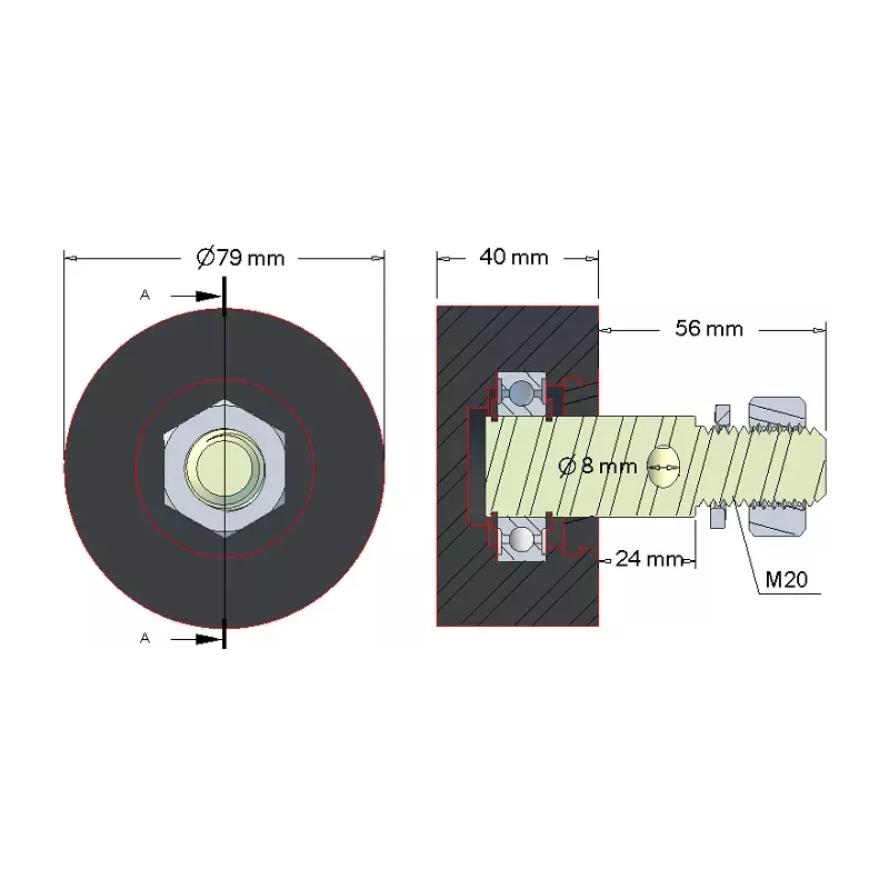 Rouleau n° 15 – rouleau porteur en caoutchouc Ø80 mm pour machines Akpil | fabricant KiJ