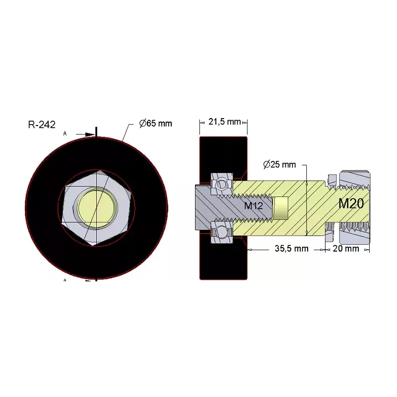Rouleau n° 242 – rouleau porteur en caoutchouc pour machines Wuhlmaus | OEM Wuhlmaus 000.03.016.00 | fabricant KiJ