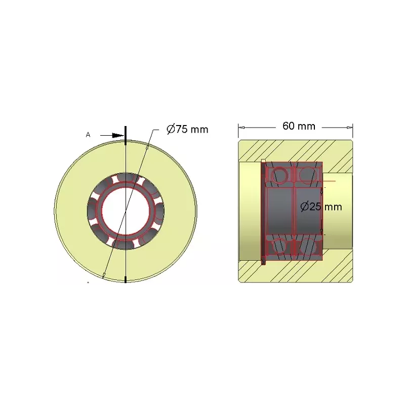 Rouleau n° 253 – rouleau porteur en plastique Ø75 mm pour machines Grimme | OEM Grimme 088.00298 | fabricant KiJ