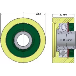 Rouleau n° 257 – rouleau porteur en plastique Ø62 mm pour machines Grimme | OEM Grimme 602.00169 | fabricant KiJ