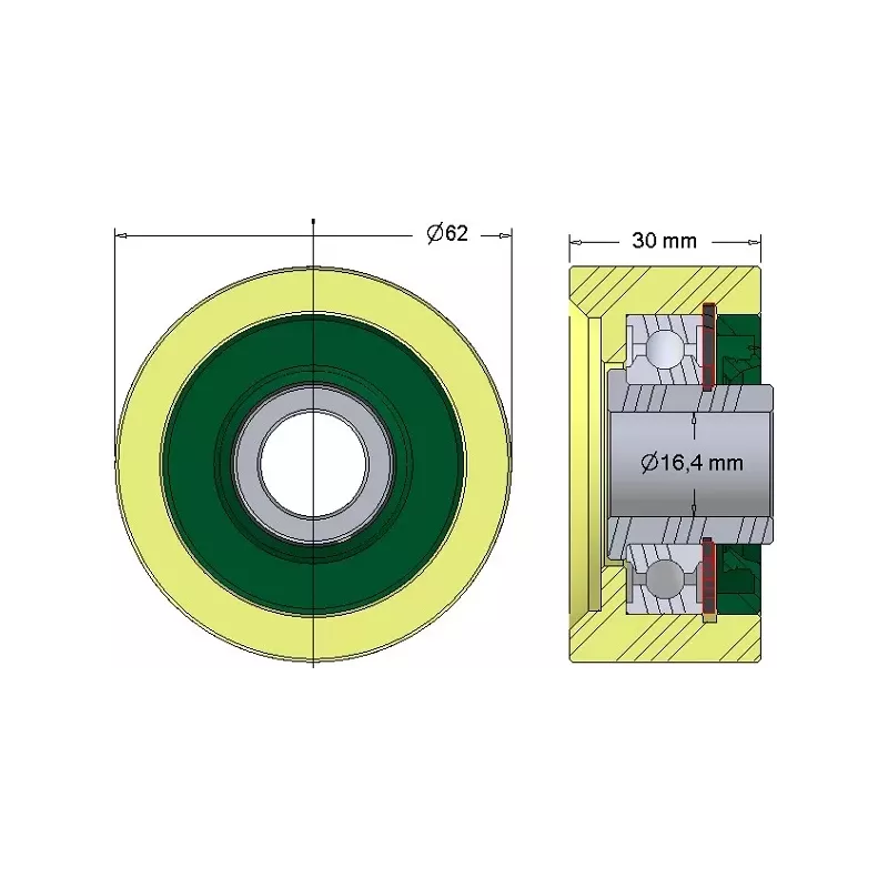 Rouleau n° 257 – rouleau porteur en plastique Ø62 mm pour machines Grimme | OEM Grimme 602.00169 | fabricant KiJ