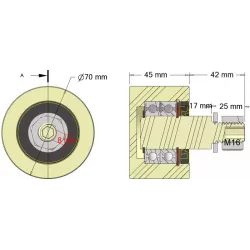 Rouleau n° 262 – rouleau porteur en plastique Ø70 mm pour machines AVR | OEM AVR 4302.15.80 | fabricant KiJ