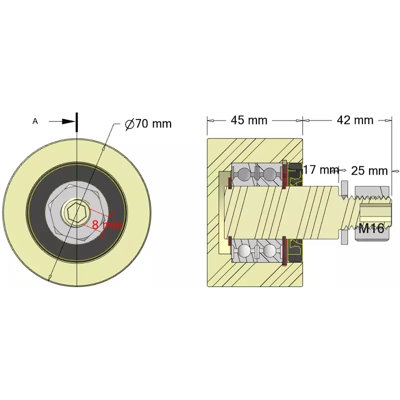 Rouleau n° 262 – rouleau porteur en plastique Ø70 mm pour machines AVR | OEM AVR 4302.15.80 | fabricant KiJ