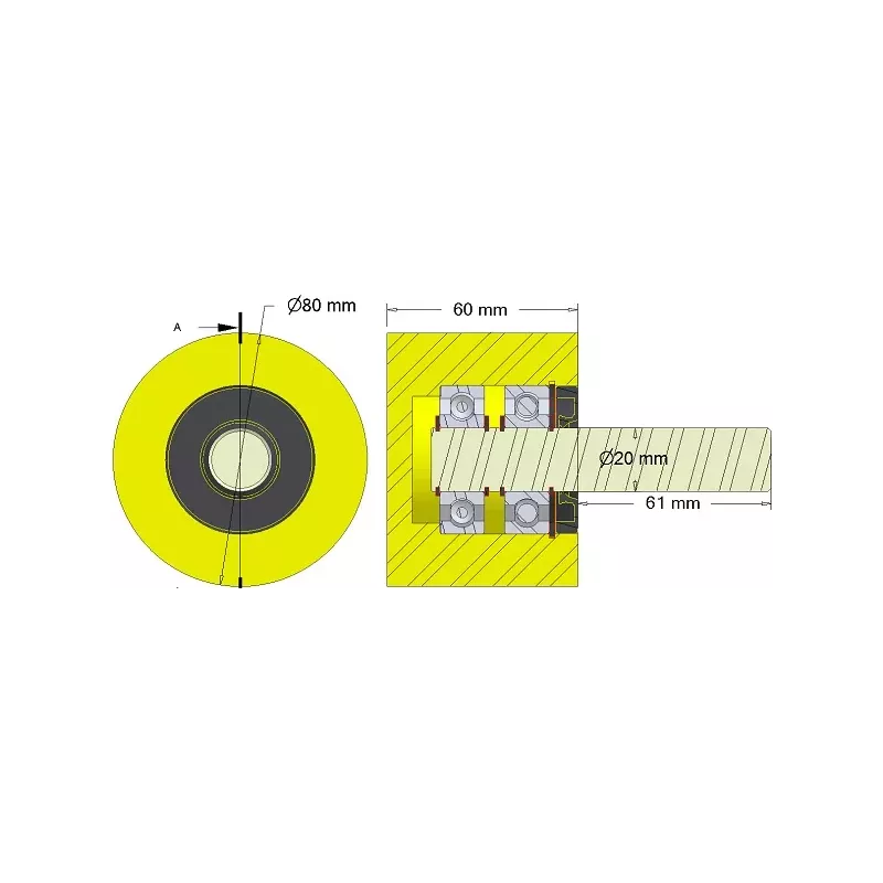 Rouleau n° 283 – rouleau porteur en plastique Ø80 mm pour machines Dewulf | OEM Dewulf 2660001B | fabricant KiJ