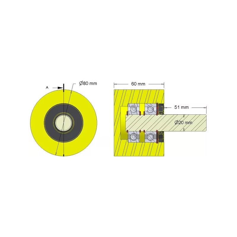 Rouleau n° 285 – rouleau porteur en plastique Ø80 mm pour machines Dewulf | OEM Dewulf 2660001C | fabricant KiJ