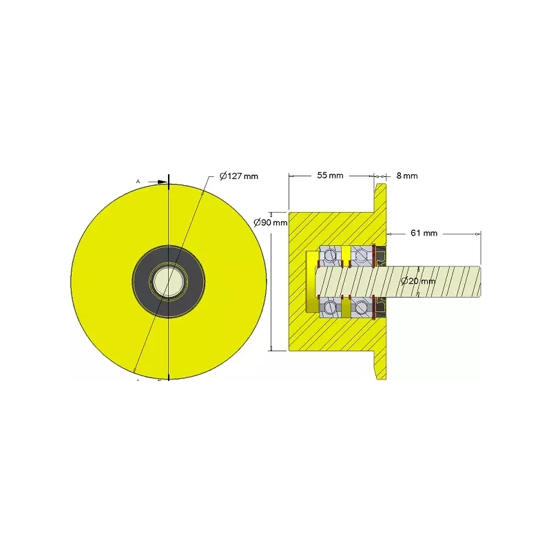 Rouleau n° 286 – rouleau porteur en plastique Ø90 mm pour machines Dewulf | OEM Dewulf 2660012C | fabricant KiJ