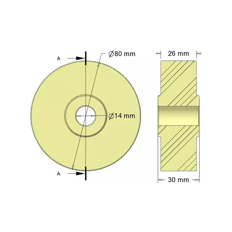 Rouleau n° 329 – rouleau porteur en plastique Ø80 mm pour machines Sandei | OEM Sandei 81D14 | fabricant KiJ